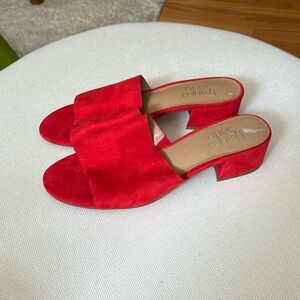 Franco Sarto orange suede slides, size 8